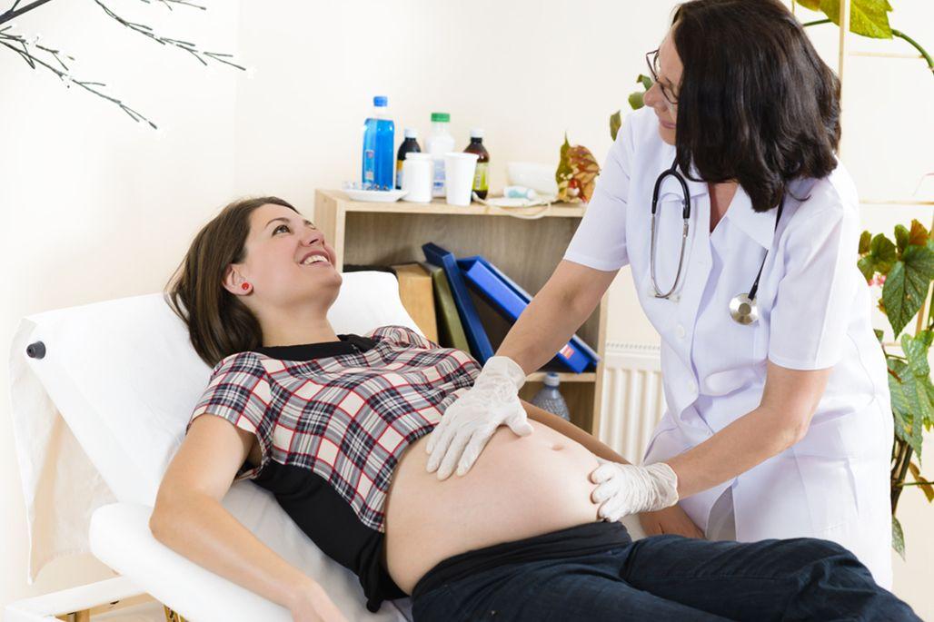 Woman receiving prenatal care